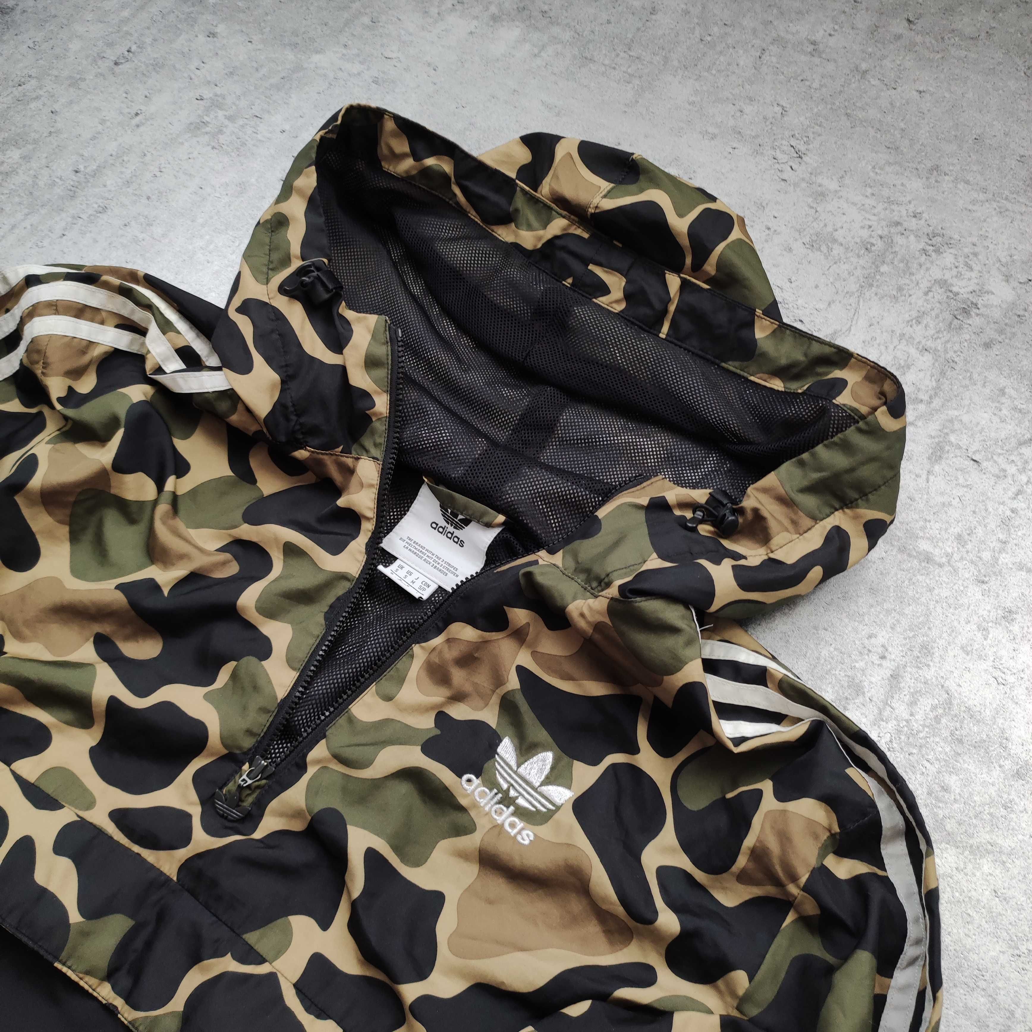 MĘSKA Kurtka Wiatrówka Folia Camo Moro Adidas Kieszonka Kangurka Logo
