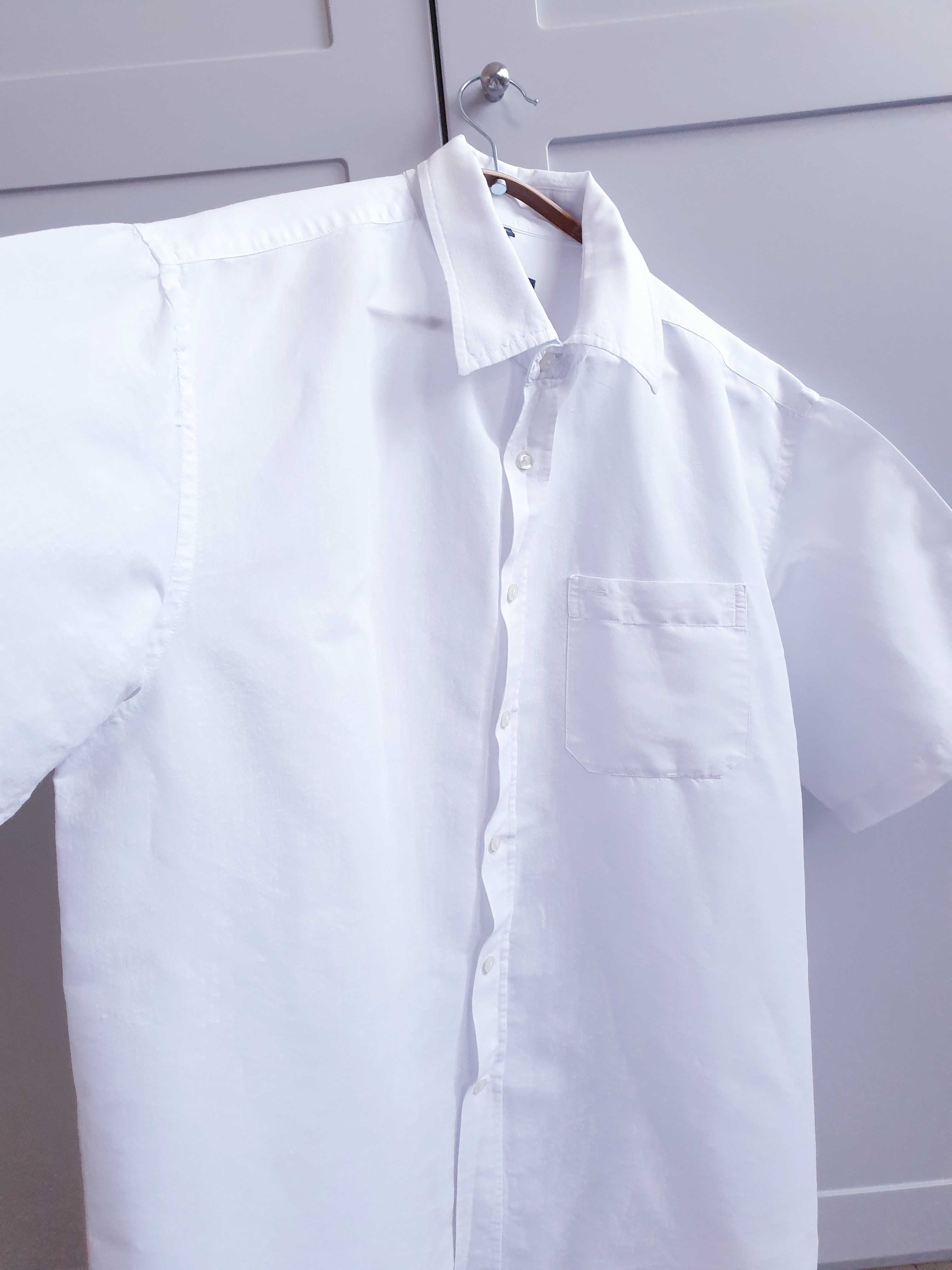Biała koszula z ramii jak lniana 2XL Biaggini
