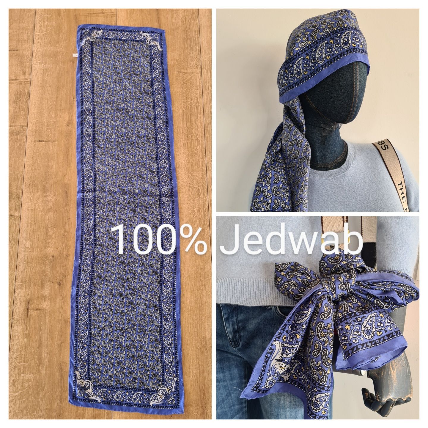 Chusta Apaszka Gawroszka 100% Jedwab Silk. Zwiewna. Persley. 140 x 36