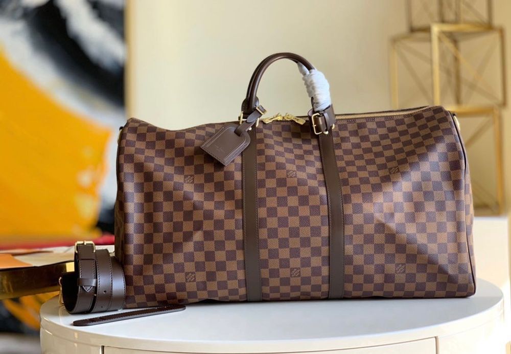 Torba podróżna LV Louis Vuitton Keepall 55 cm brązowa kratka skóra
