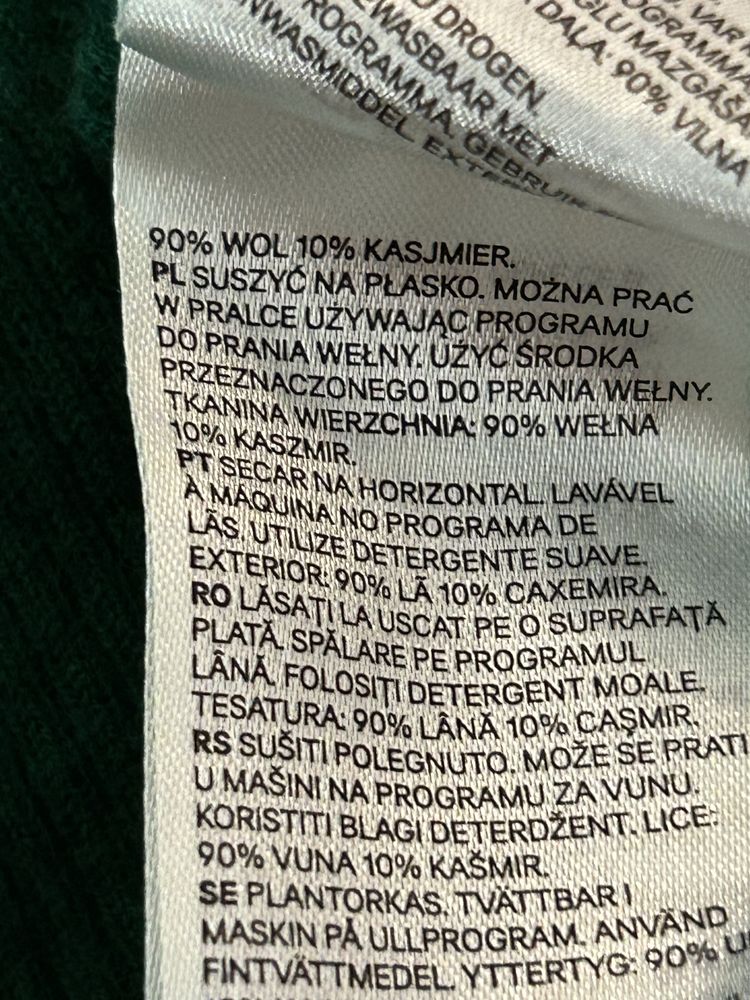 Szmaragdowy sweterek H&M welna kaszmir old money wigilia