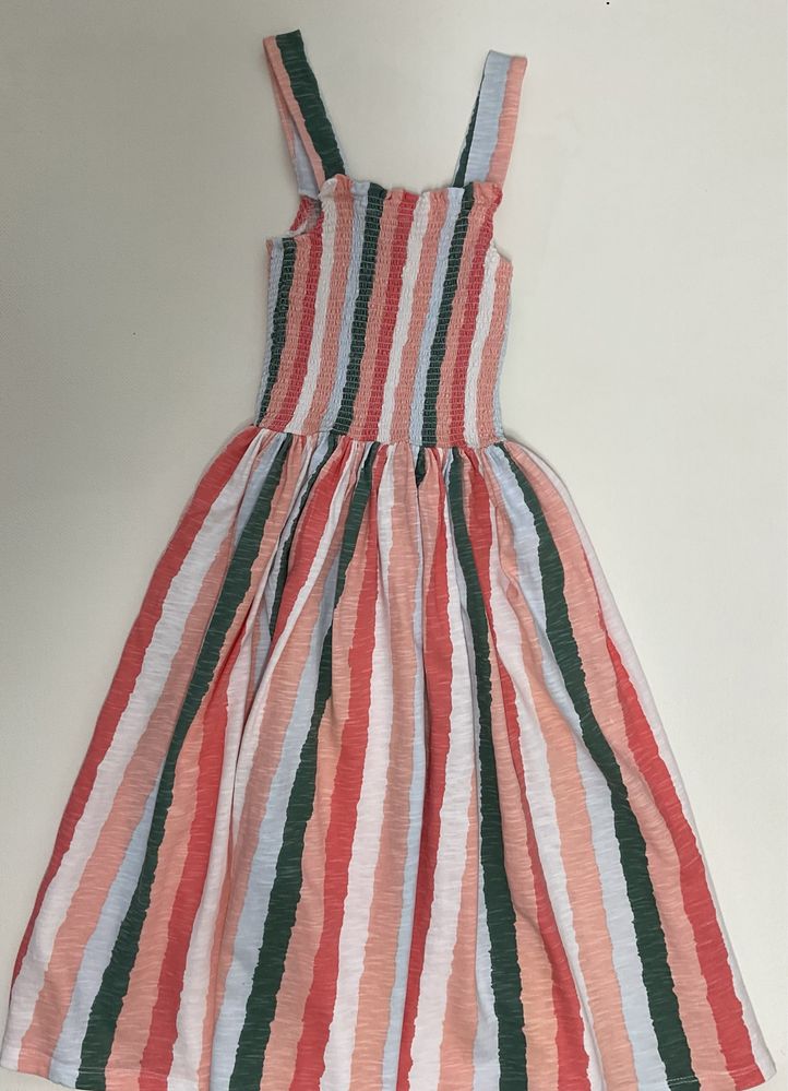 Sukienka bawełniana dziewczęca 134 elastyczna w paski kolorowa rozciąg
