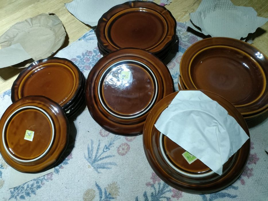 Porcelit Pruszków brązy nostalgia zastawa talerzy 18 szt