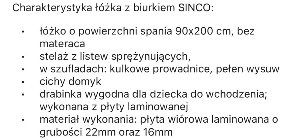 Łóżko pietrowe z biurkiem antresola Sinco