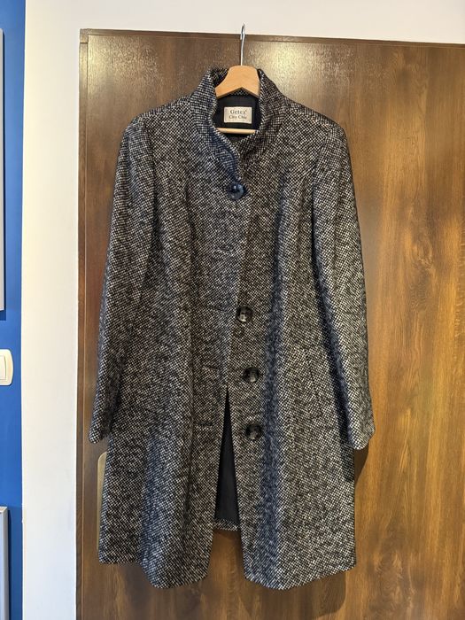 Czarny płaszcz melanż wełniany jak nowy r.L