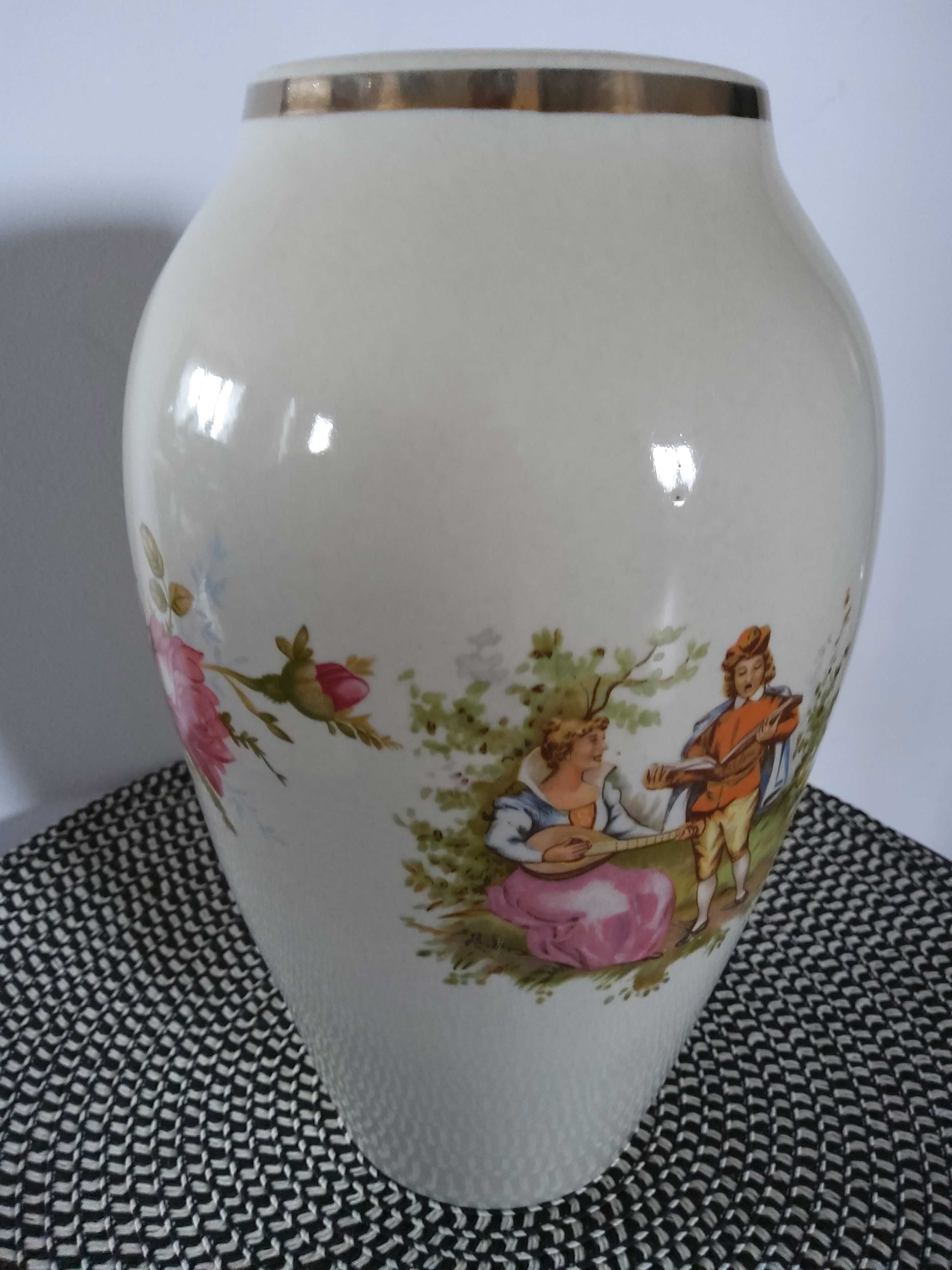 Wazon stara porcelana z Chodzieży  PRL  róże  scenki