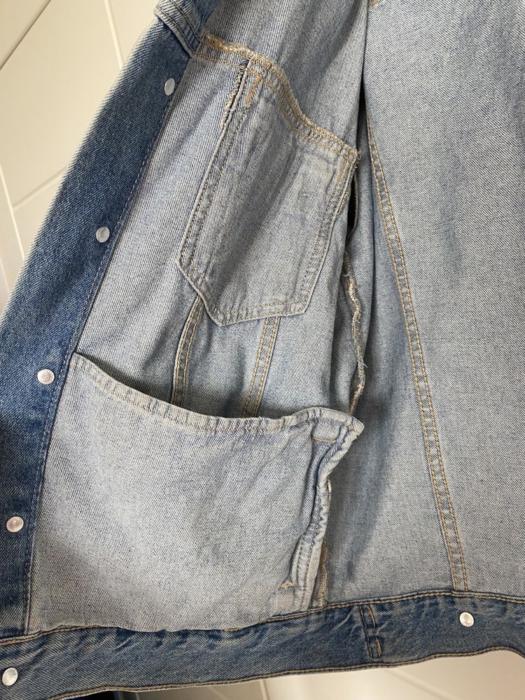 Jasna jeansowa dżinsowa kurtka z przetarciami oversize 80’ 90’ h&m 34