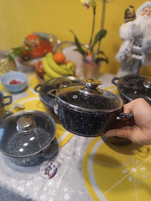 Zestaw garnków marmurowych 12 elementów na gaz, indukcję - NOWE!