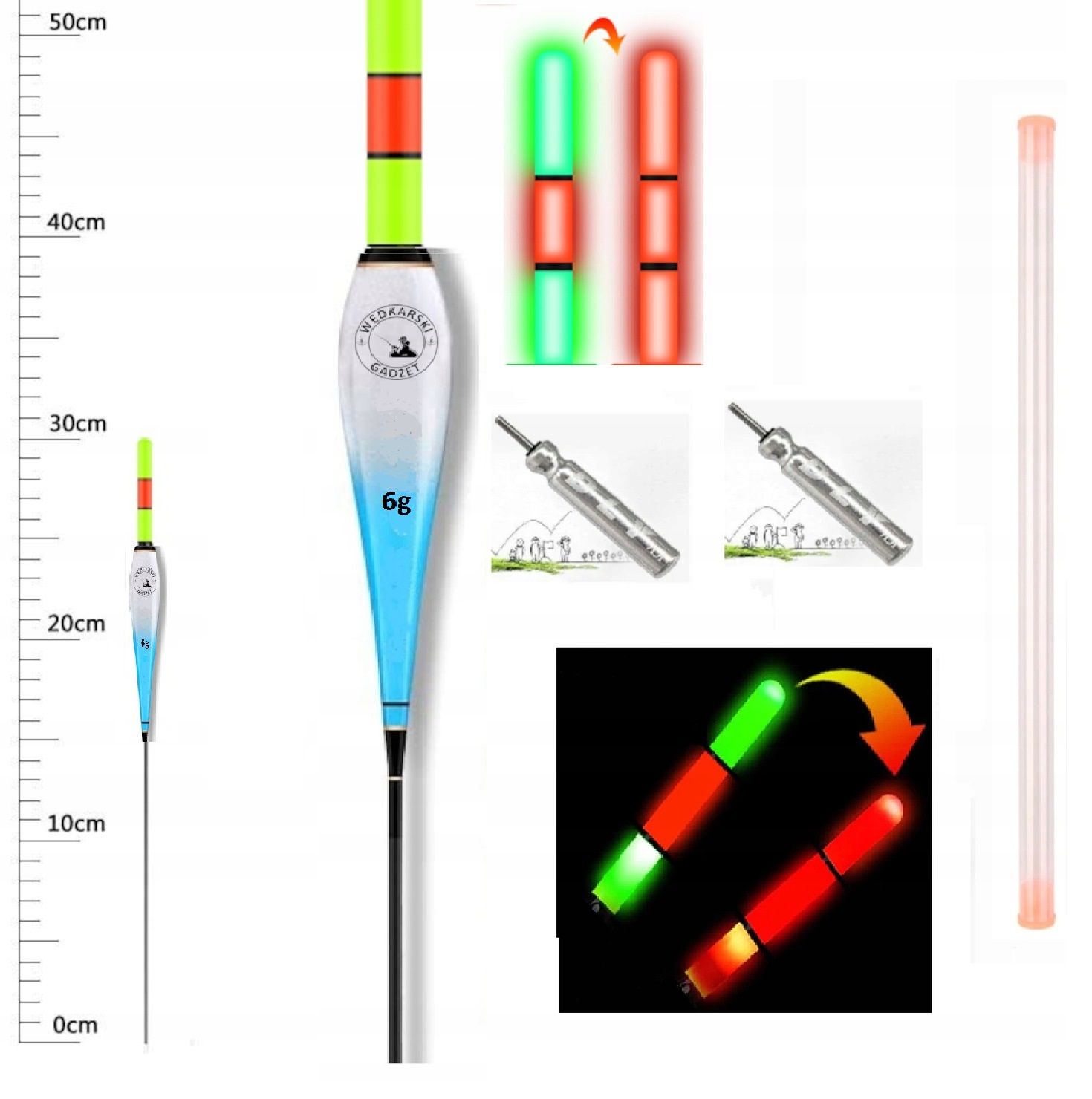 Spławik ŚWIECĄCY 6g - Zmiana Koloru + 2x Bateria