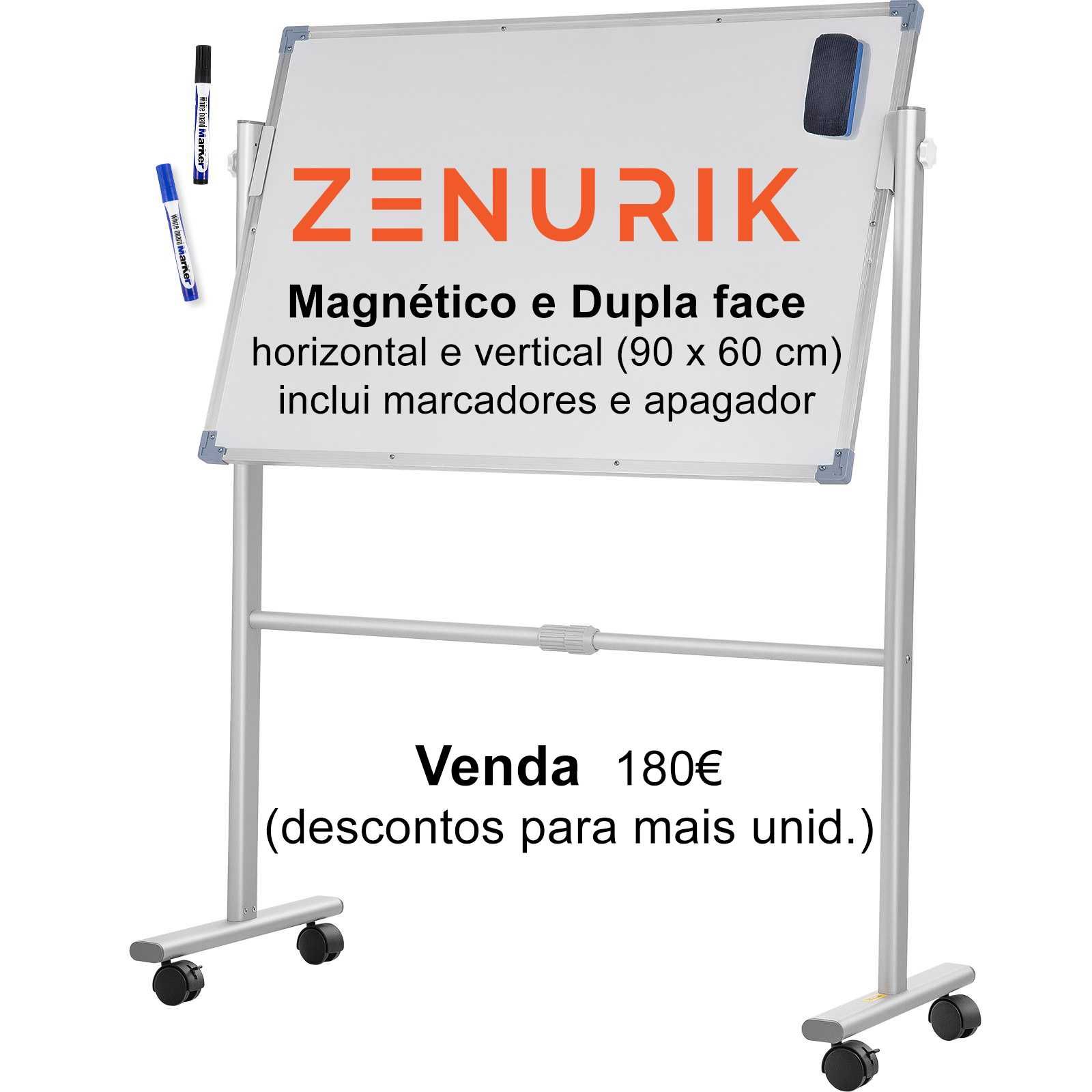 Quadro magnético branco dupla face 90 x 60 cm (horizontal e vertical)