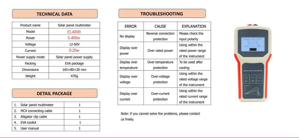 Тестер для солнечных панелей EL400 (мультиметр для солнечных панелей)