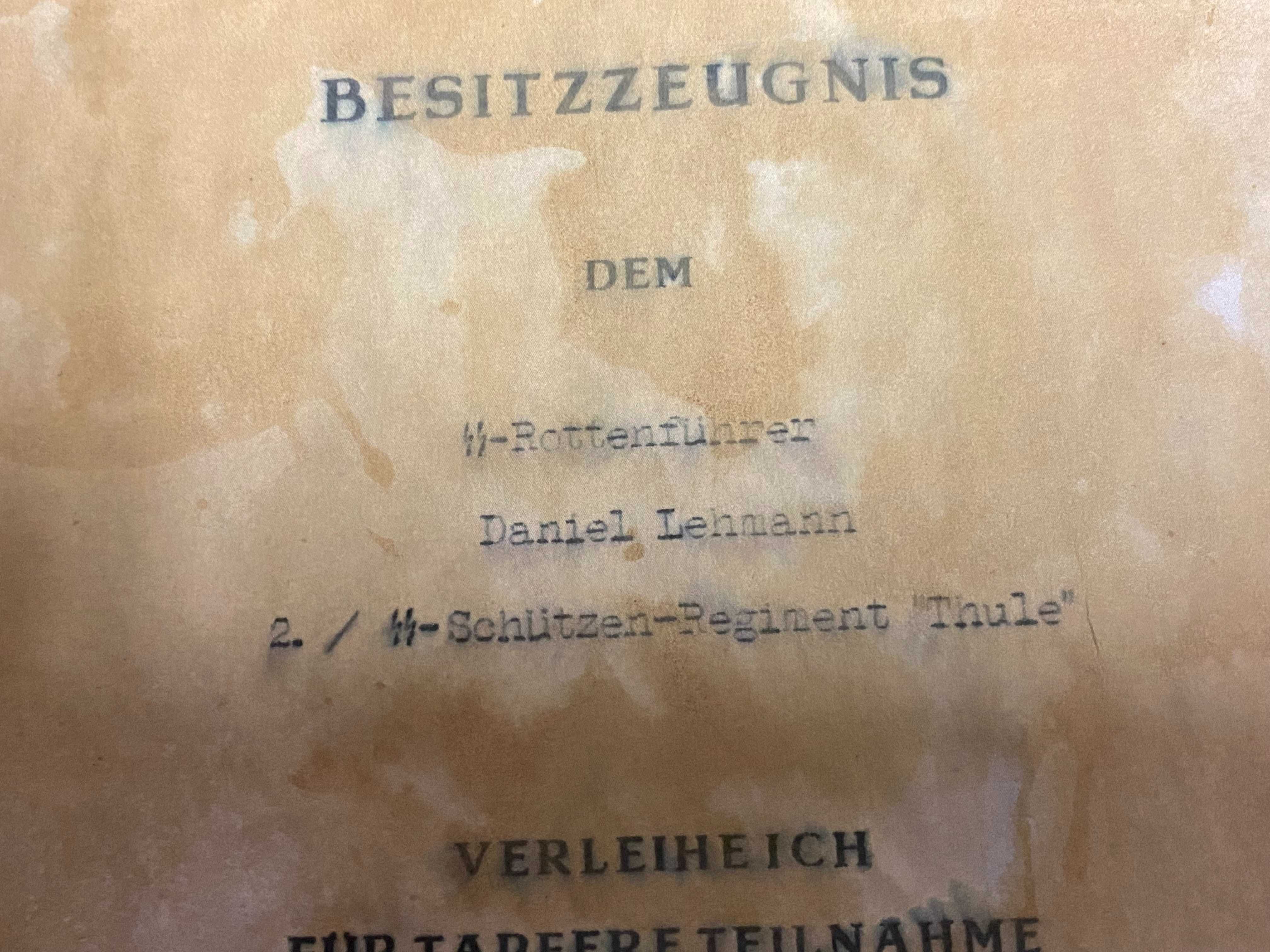Niemcy 2 wojna SS dokument  odznaki  za walke z partyzantami !!