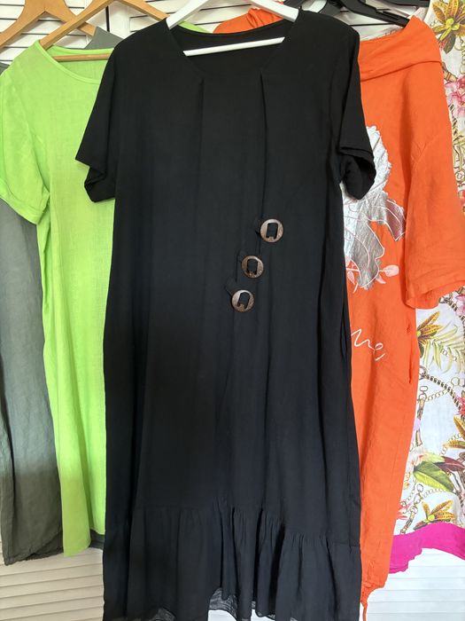 Sukienka len 100%,czarna,,nowa,r.46/48