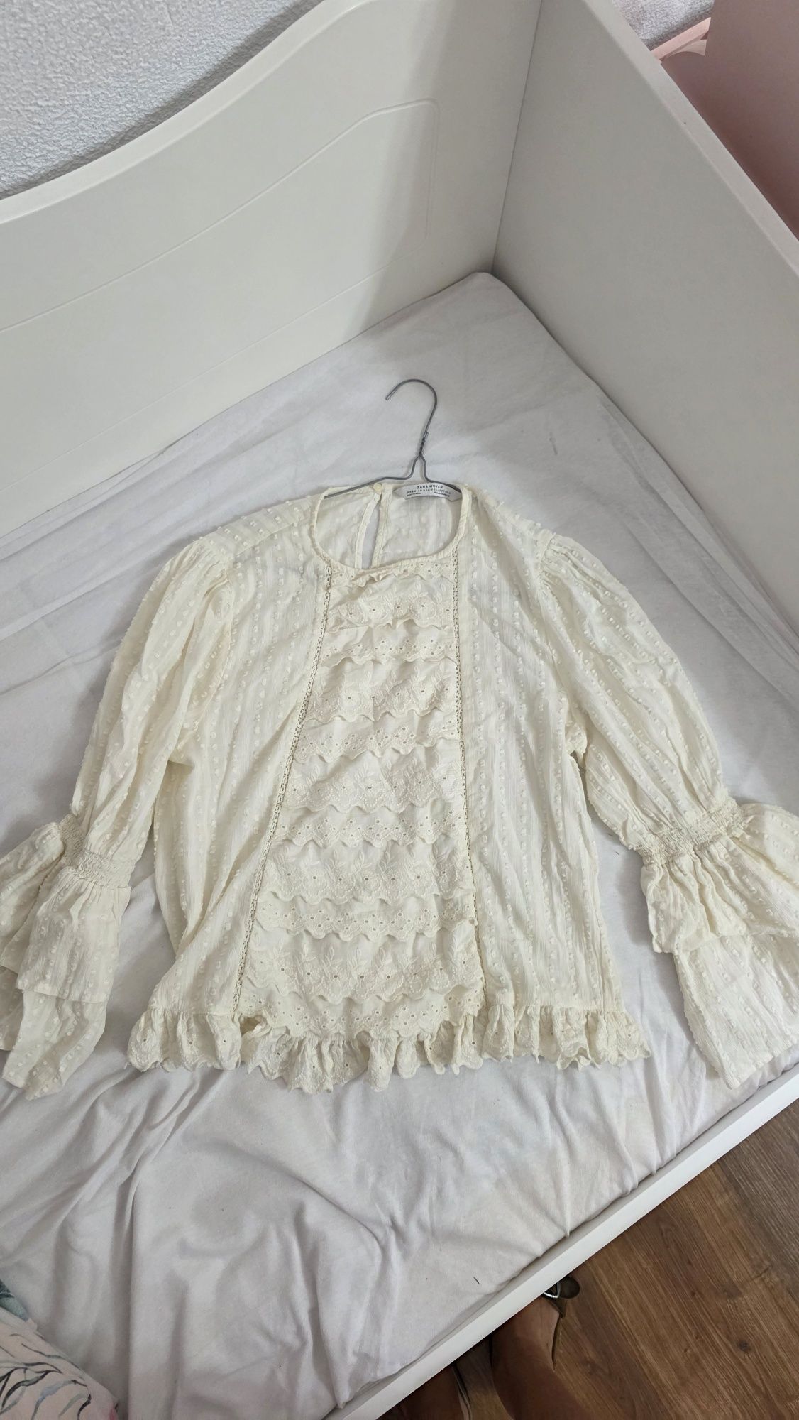 Biała koszula Zara kremowa koszula Boho vintage falbanki