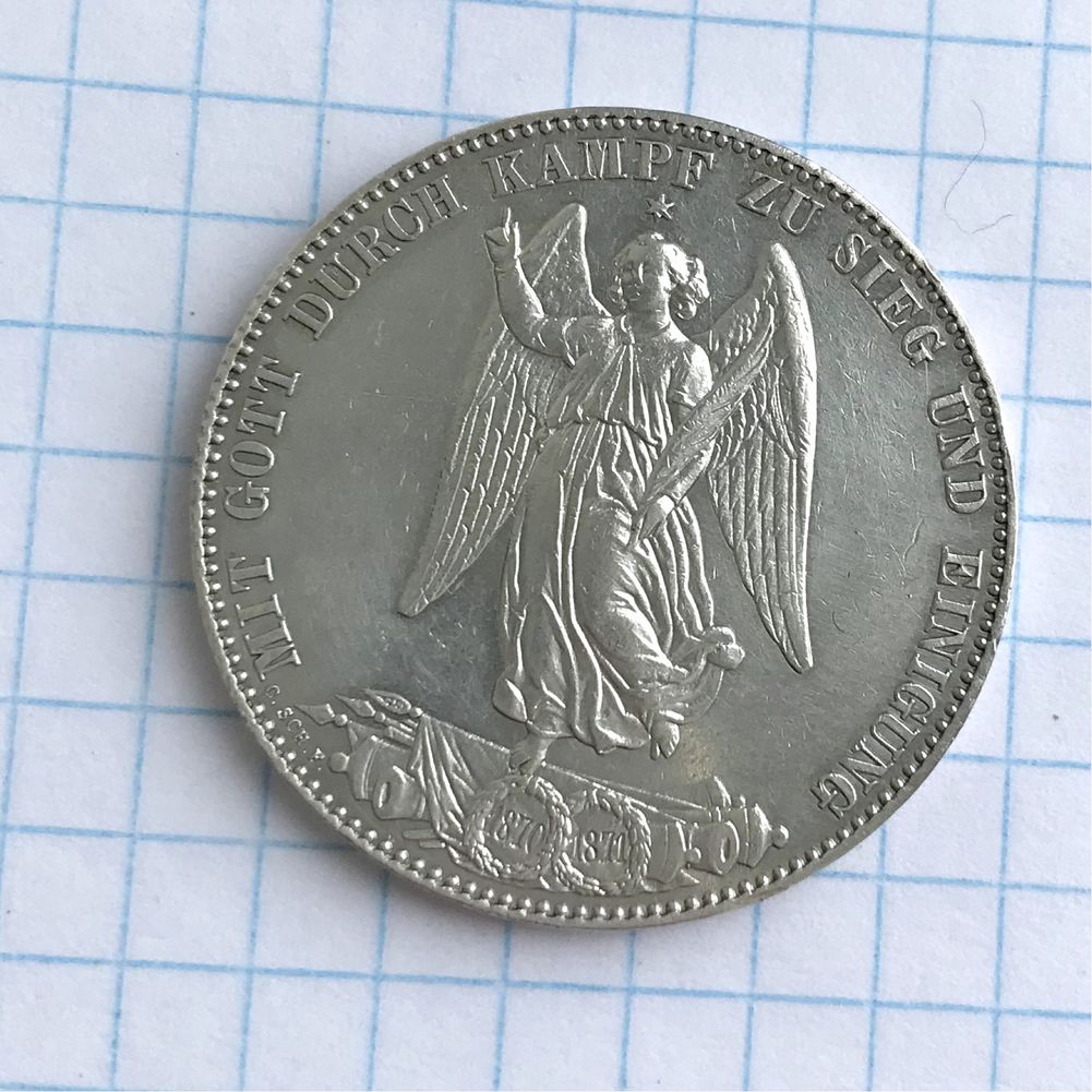 Монета 1 талер 1870-1871 год серебро оригинал