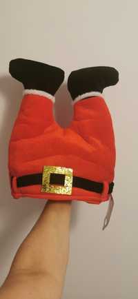 Czapka nogi mikołaja, przebranie mikołaj, dekoracja na kominek Święta,