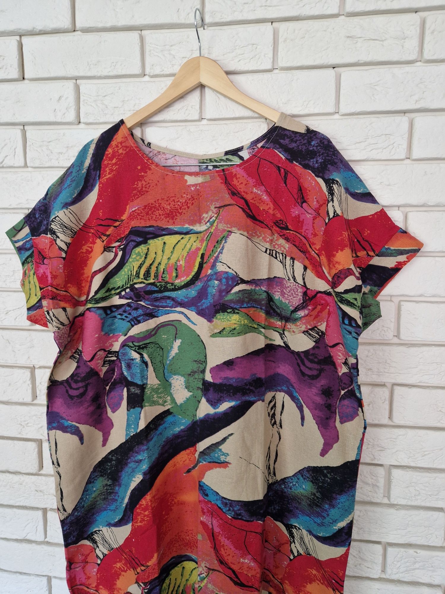 Lniana sukienka oversize boho chick maxi XXL nowa  xl plus size casual