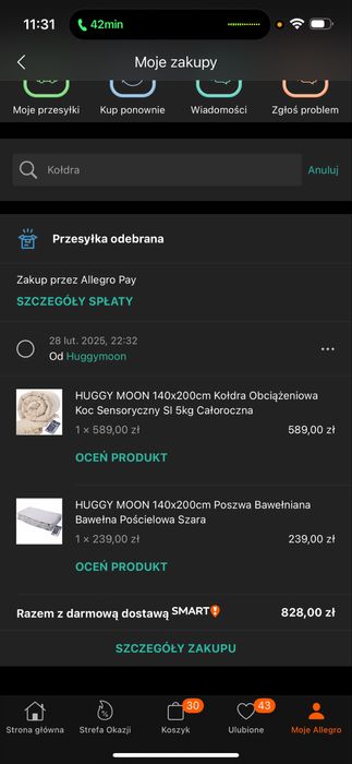Kołdra obciążeniowa 9kg z poszewką Huggy Moon