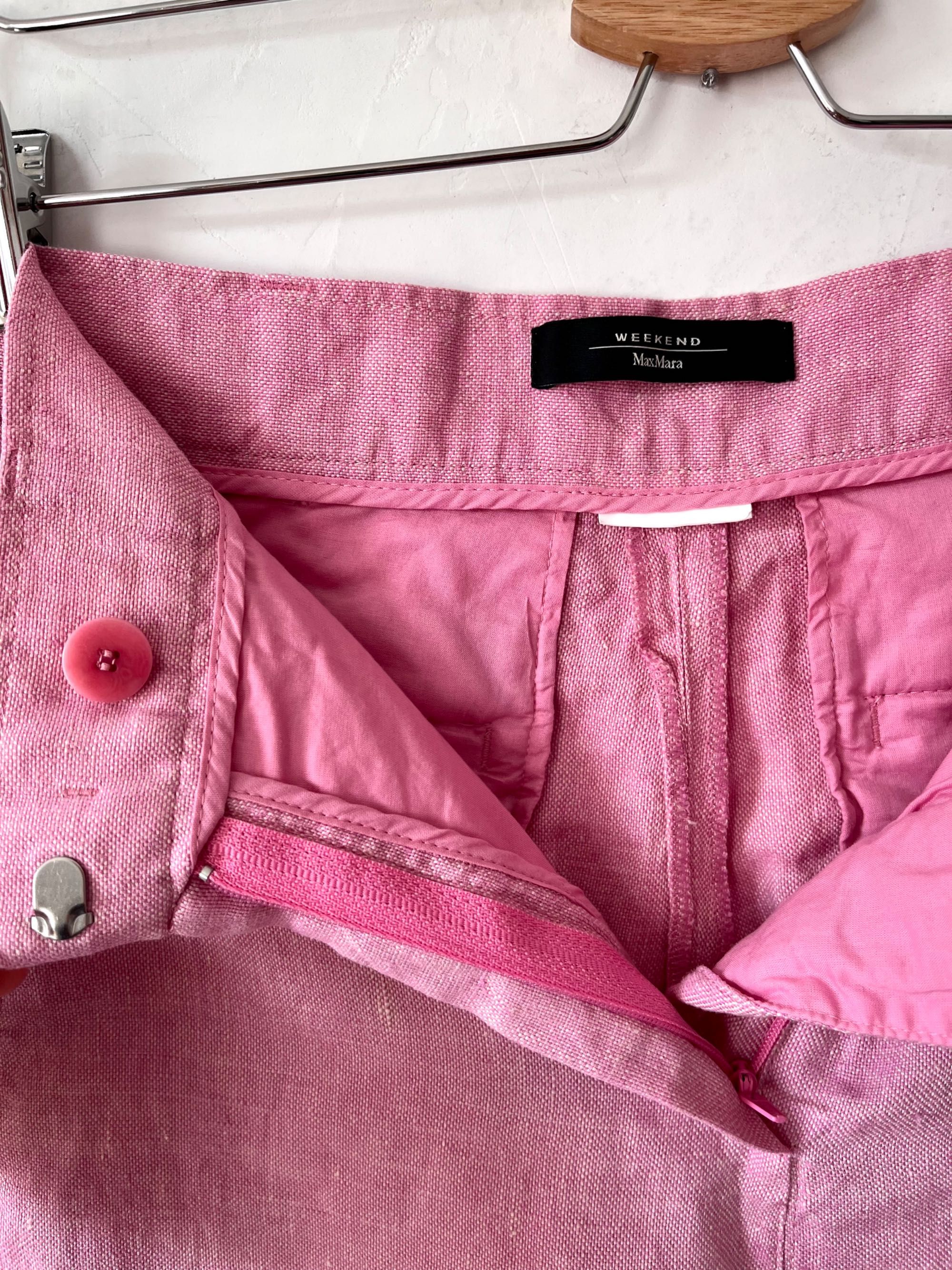 Spodnie lniane Weekend Max Mara 36s pudrowy róż linen premium trousers