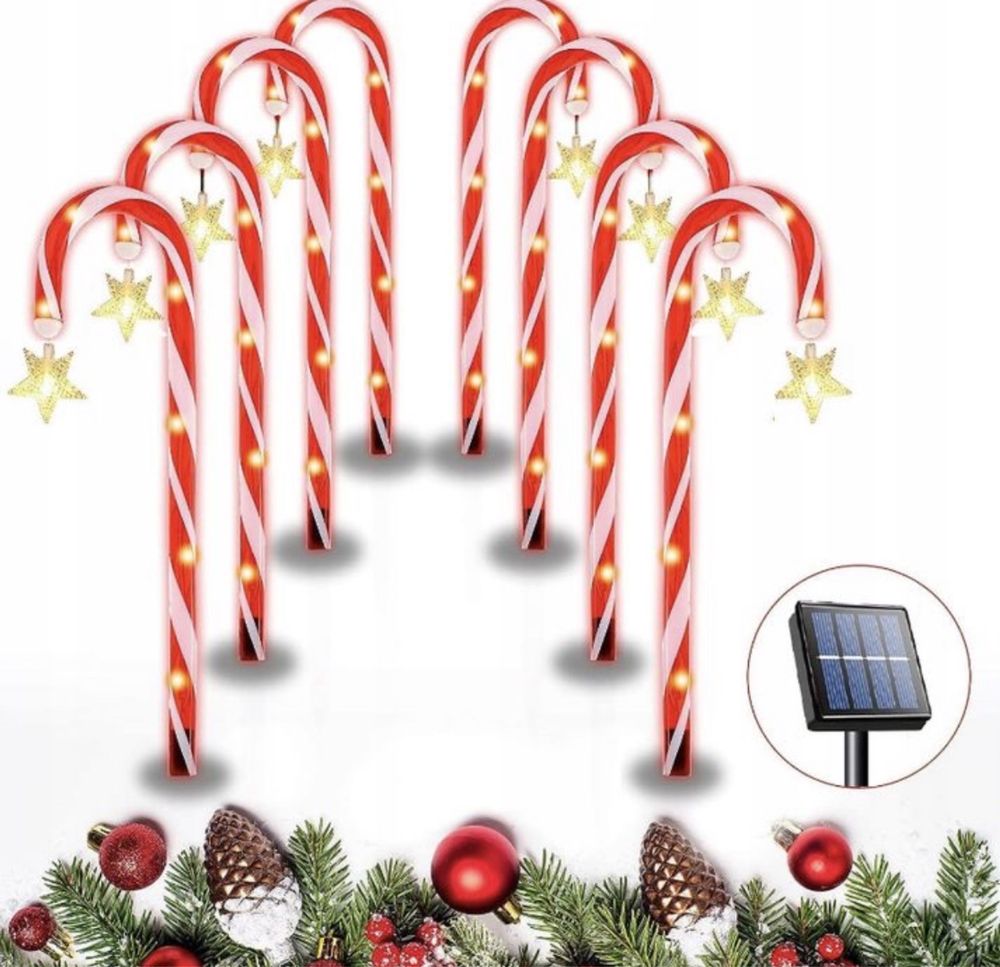Lampki Ozdoby Oświetlenie Świąteczne Solarne Laski Zewnętrzn Led 8 Szt