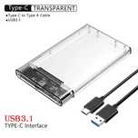 Корпус TypeC USB 3.1 внешний карман SATA HDD SSD 2.5 прозрачный темный