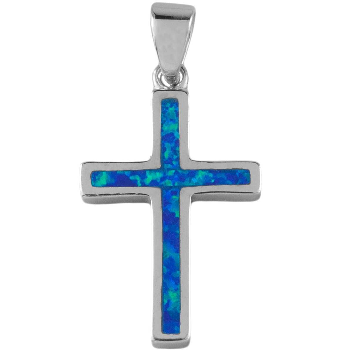 VERSIL wisior wisiorek opal niebieski krzyż krzyżyk SREBRO 925