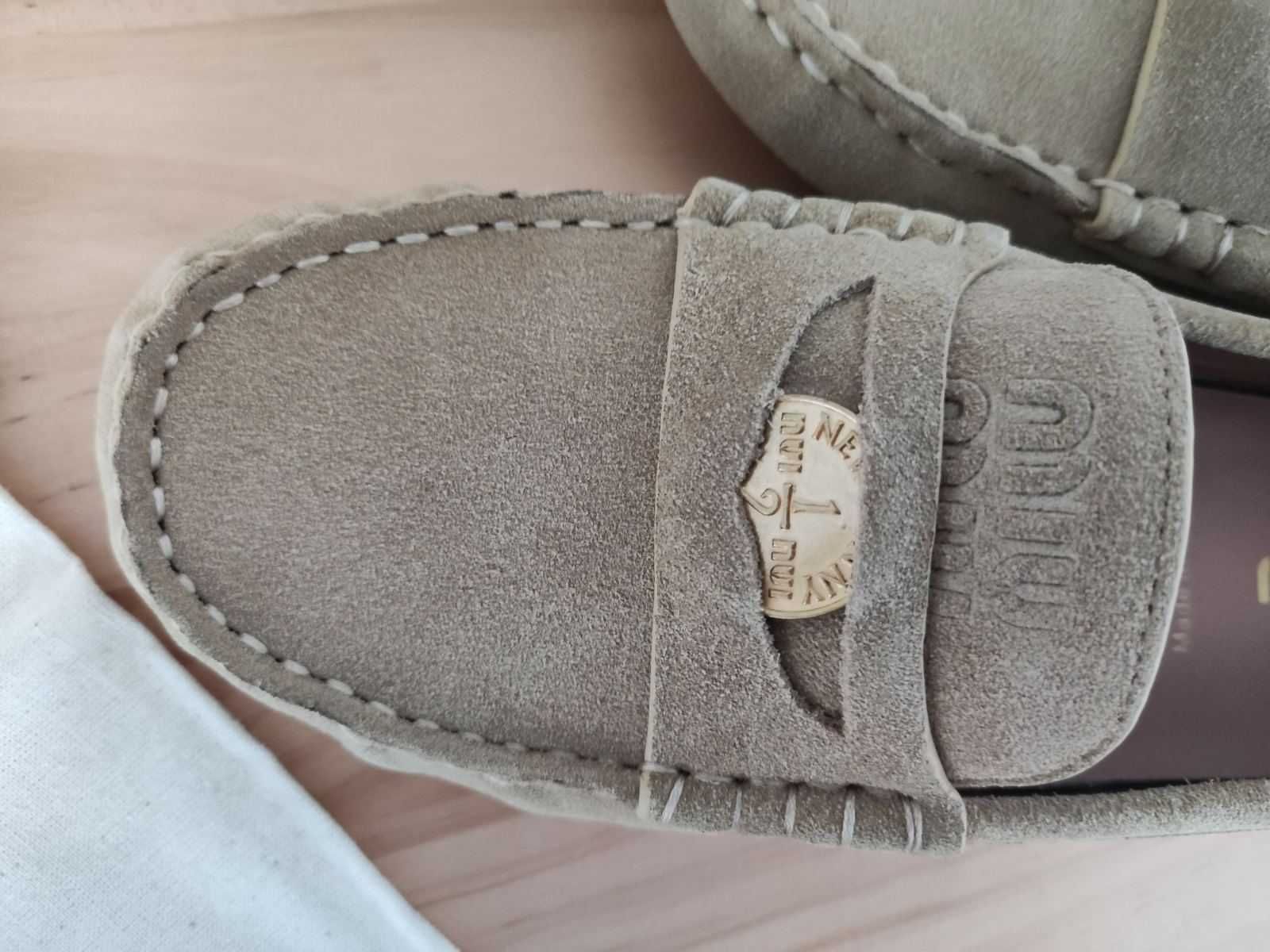 Miu mokasyny półbuty damskie baleriny Loafersy skóra od reki