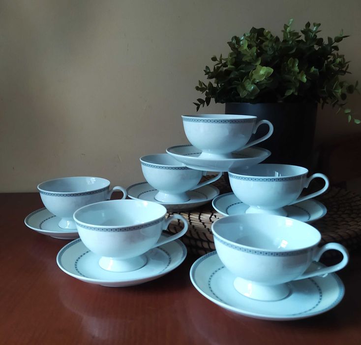 Porcelana Ćmielów - 6 x Filiżanki Talerzyki - Astra Marzenie Platynowe