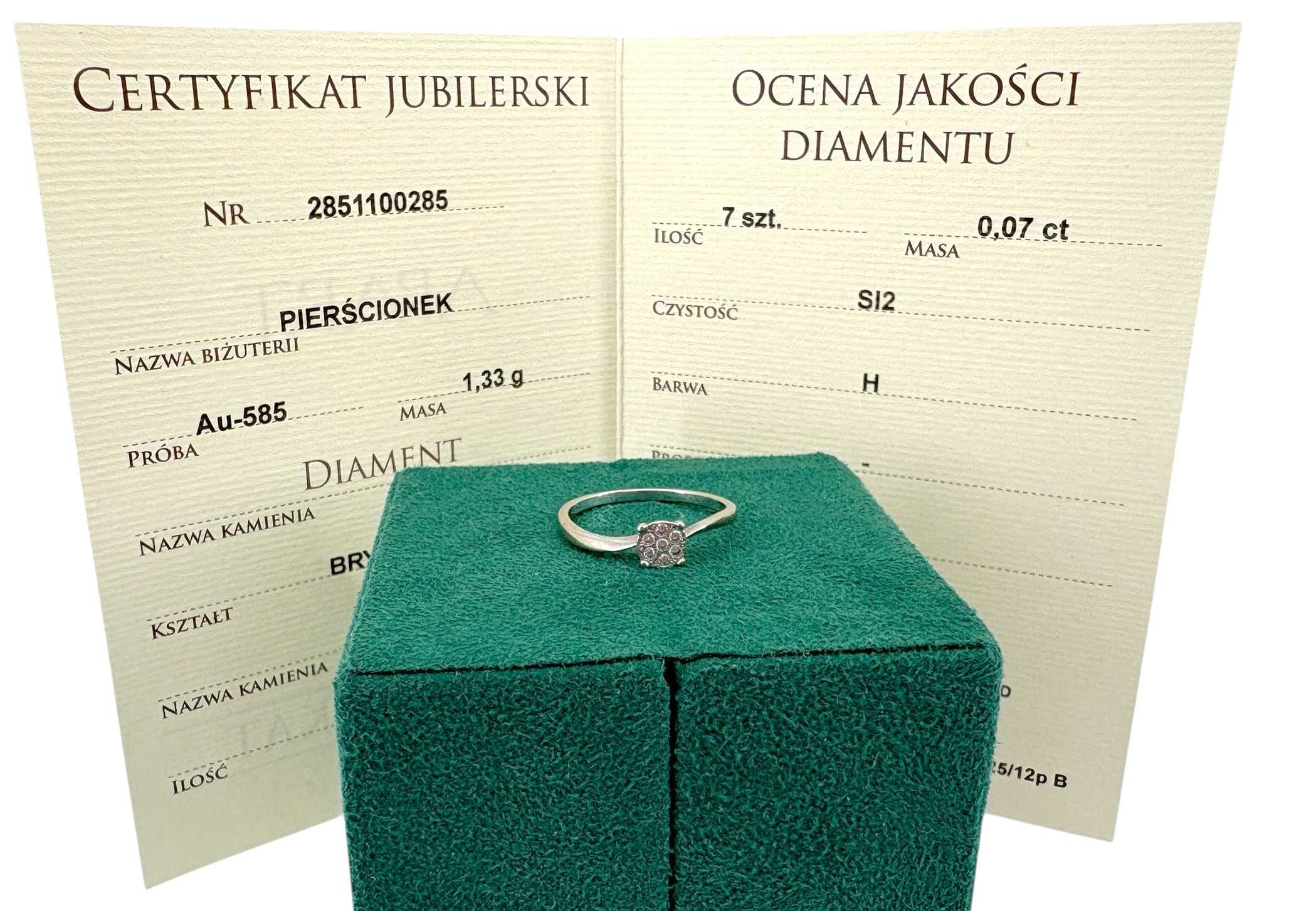 Pierścionek z Białego Złota z Brylantami 0,07 CT - PRÓBA 585