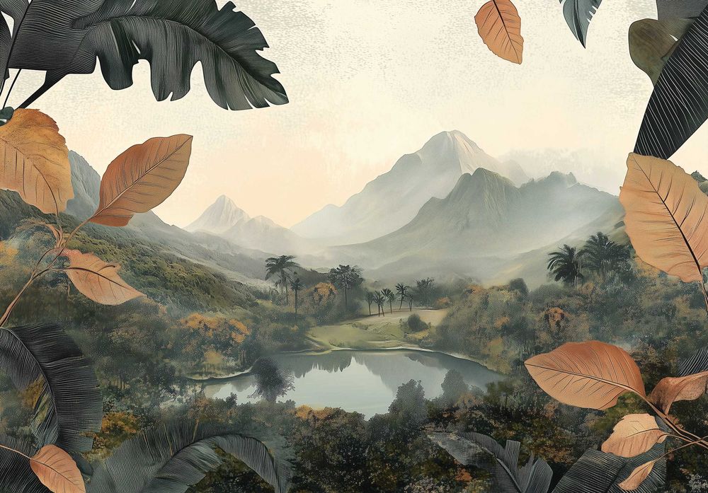 Fototapeta Jesień Woda Góry Liście Wiatr Widok Krajobraz 3D + KLEJ