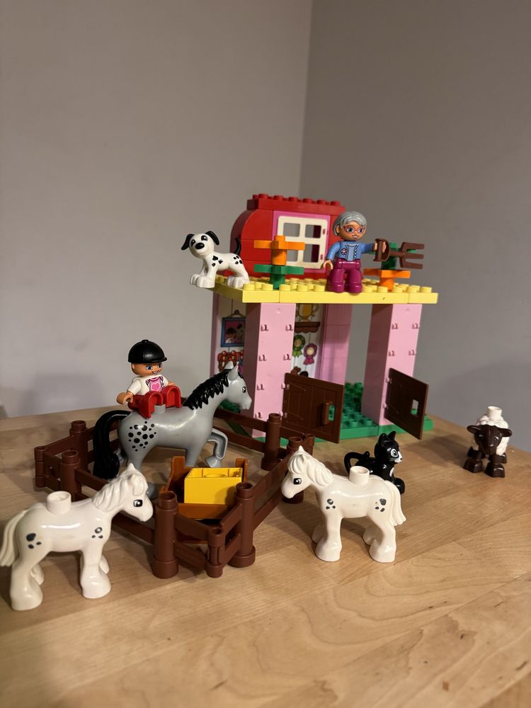 Stadnina konna, konie, kot, owca, klocki lego duplo