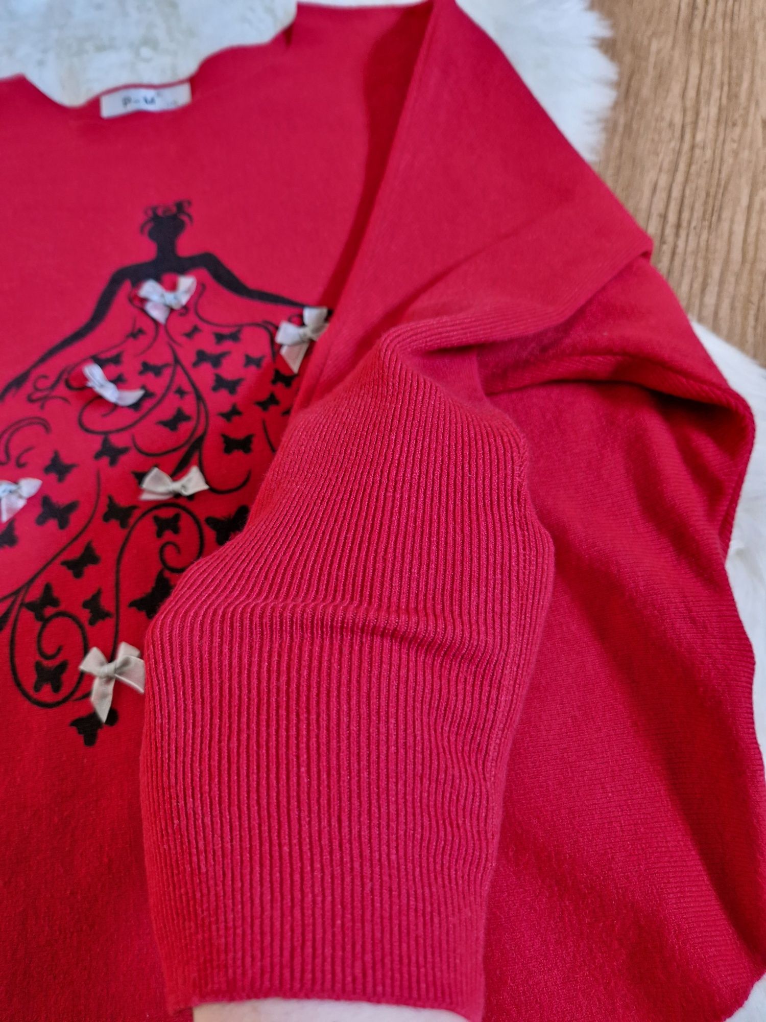 Damska bluzka czerwona kobieca z kokardkami w prążek rozmiar L/XL P-M