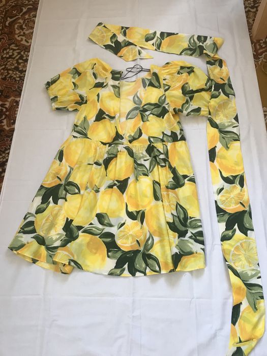 Letnia sukienka zolte/ zielone motywy botaniczne