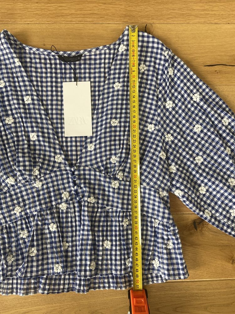 Top w kratke vichy z haftem bluzka w kratke Zara nowa L Xl