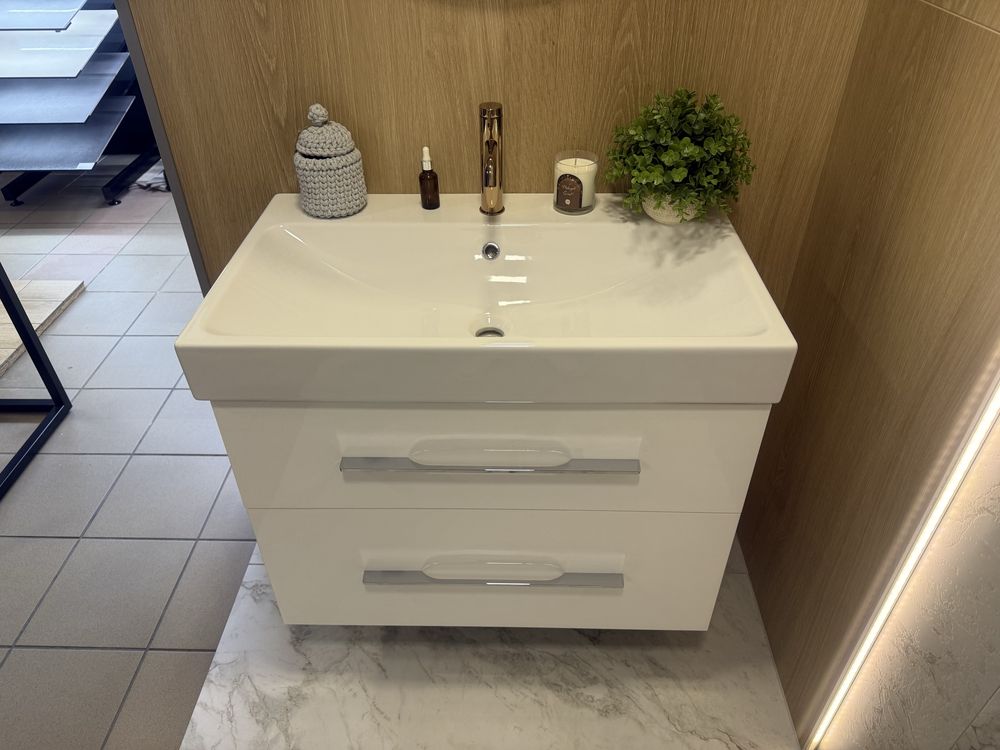 Szafka 80 cm + umywalka bialy polysk /chrom