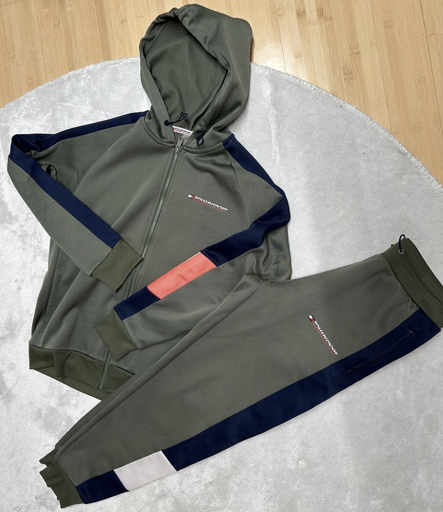 Tommy hilfiger modny dres bluza spodnie block khaki zielony M