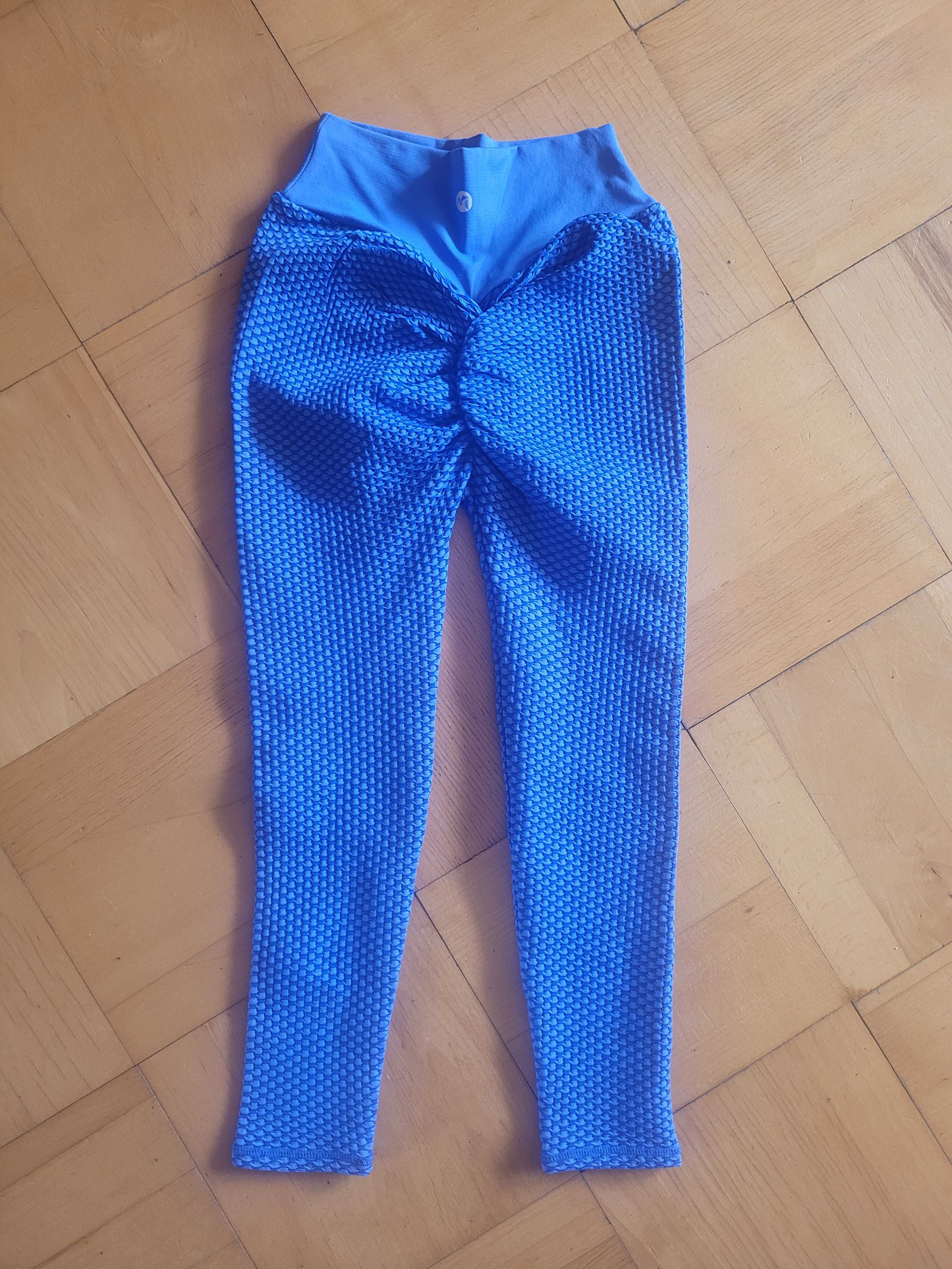 Push up niebieskie legginsy z marszczeniem na pupie na siłownię r. S/M