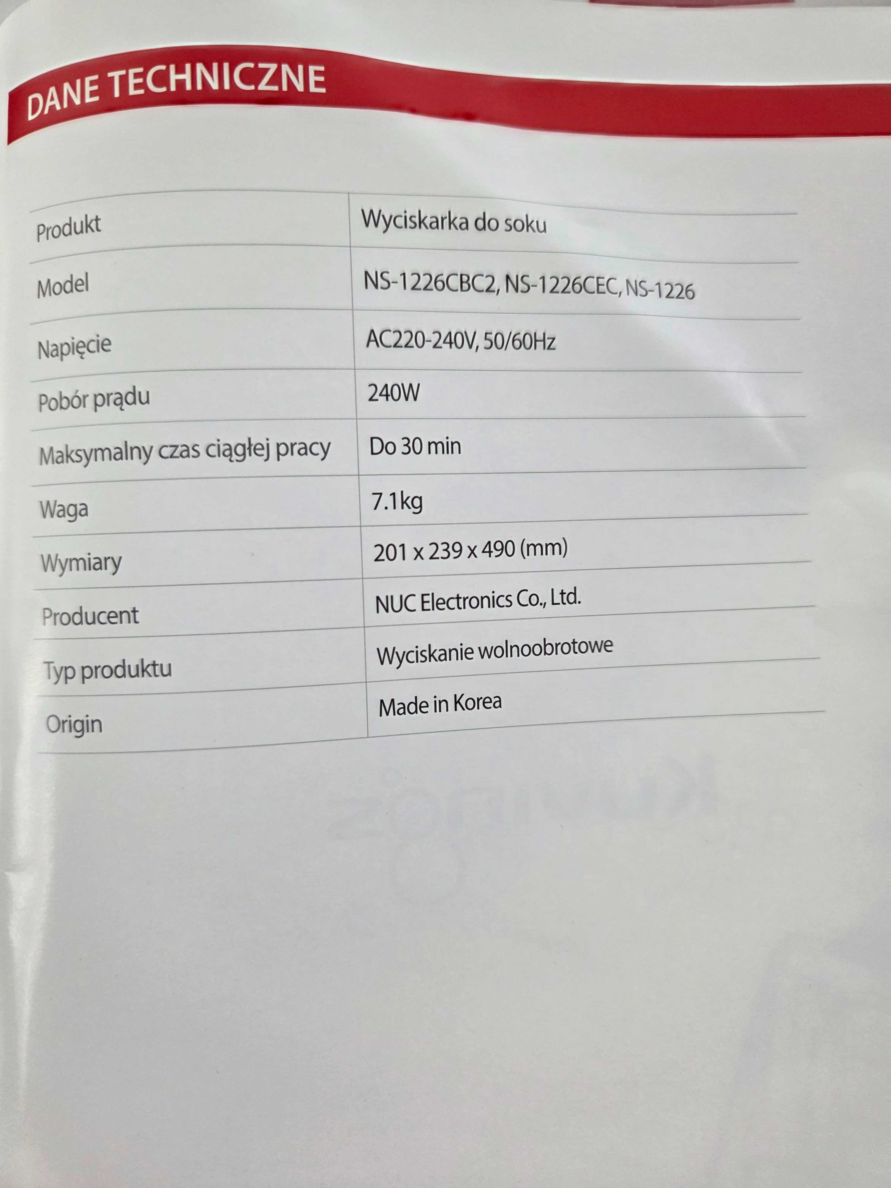 Kuvings slow juicer evo820, wyciskarka gwarancja do 2028