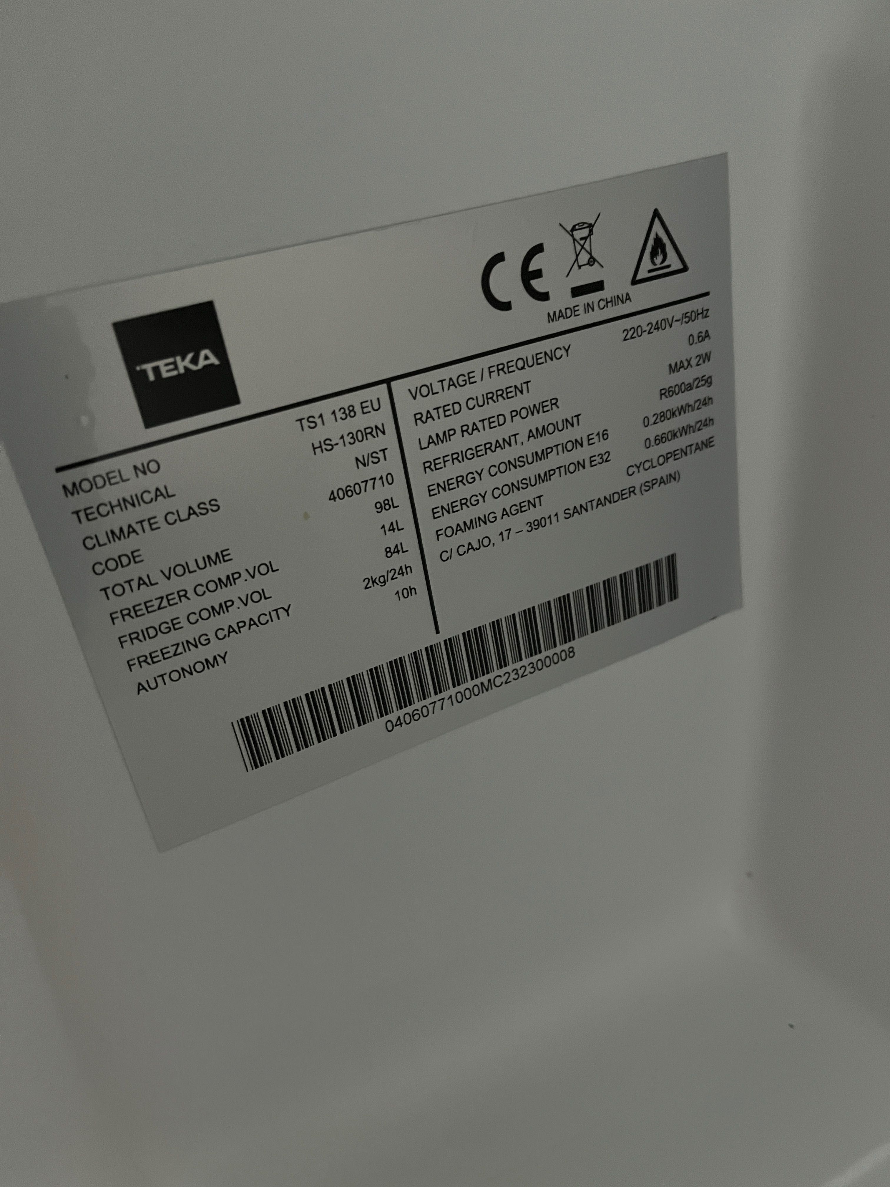 Mini Frigorífico Teka TS1 138