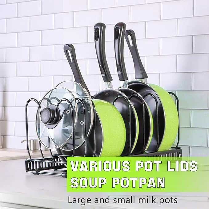 Uchwyt na pokrywkI, organizer na patelnie z regulowanymi ściankami