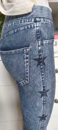 H&M legginsy granat z gwiazdami r.134