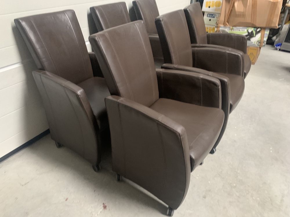 Piękny komplet stół drewniany lite drewno 215cm+6 skórzanych foteli