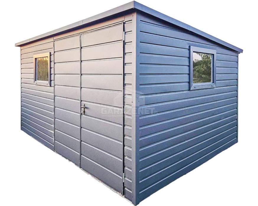 SCHOWEK DOMEK OGRODOWY 4X3M Brama 2X Okno Rynny Spad W Tył TS759