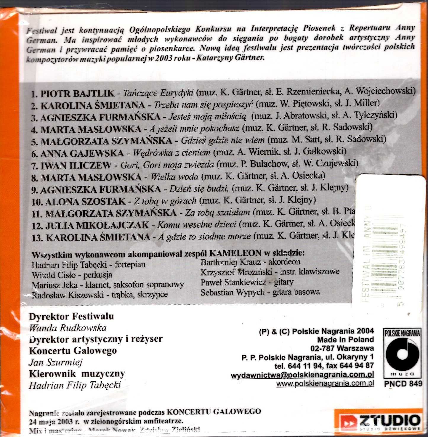 Tańczące Eurydyki Festiwal Anny German 2003 (CD)