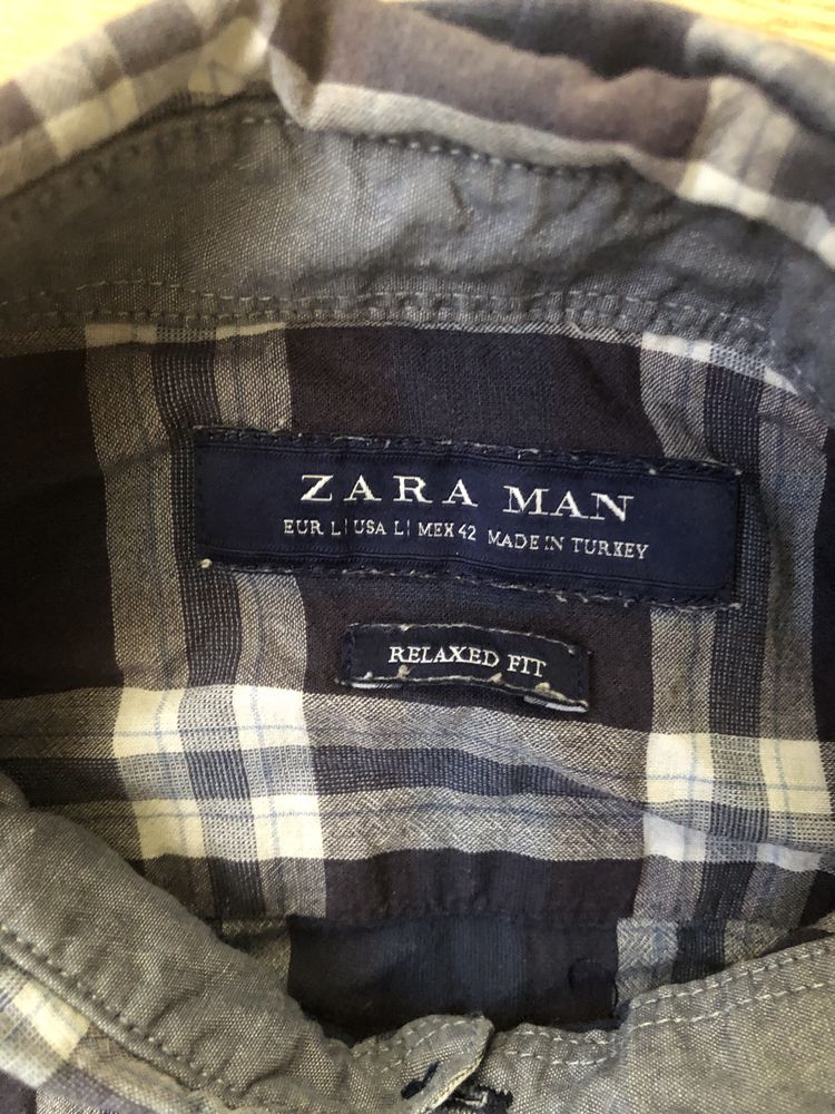 Granatowa koszula w kratę Zara Man L