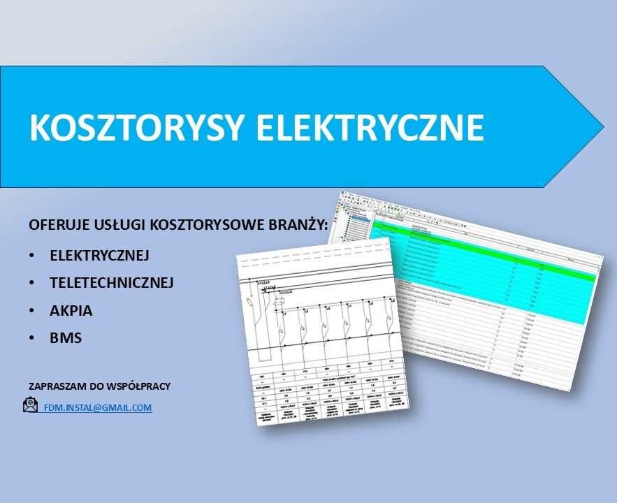 Kosztorysy elektryczne,kosztorysant instalacji elektrycznych,przedmiar