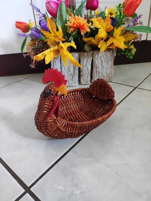 koszyk wiklinowy kura ozdobny unikat vintage retro prl