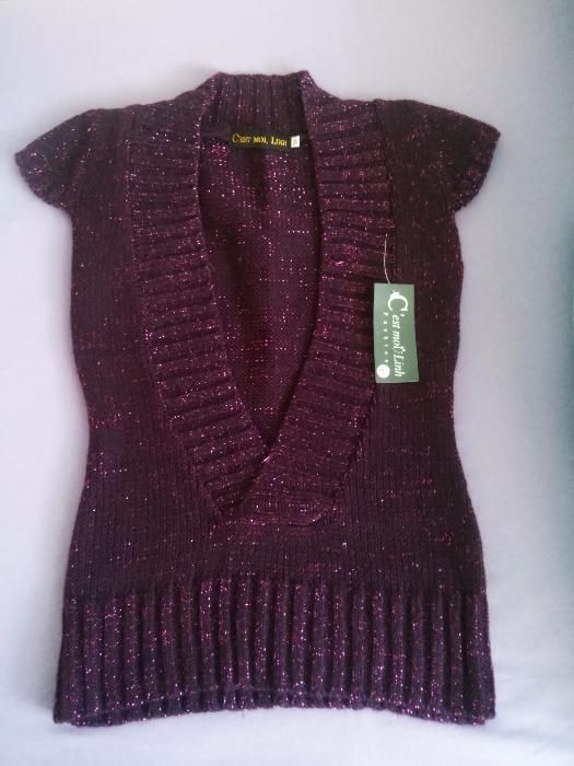 sweterek burgundowy bordowy fioletowy z błyszczącą nitką