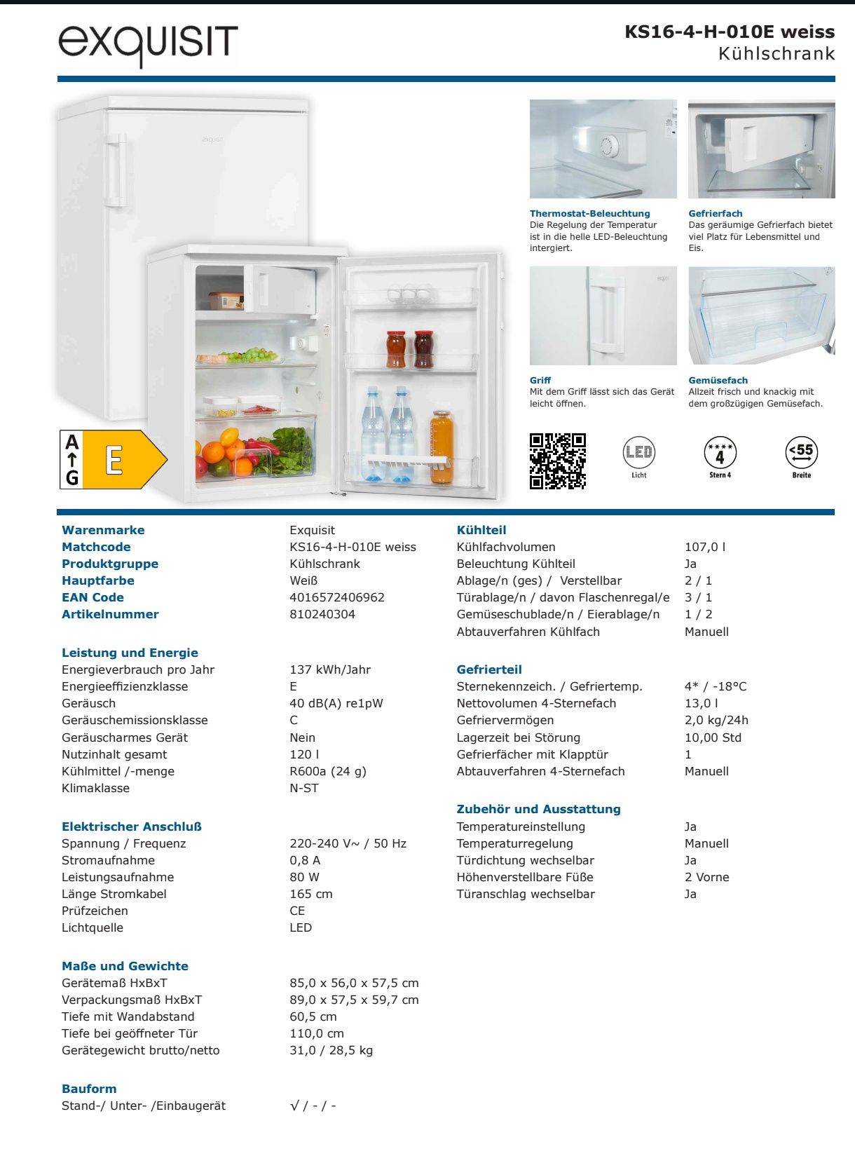 Lodówka Exquisit 120l