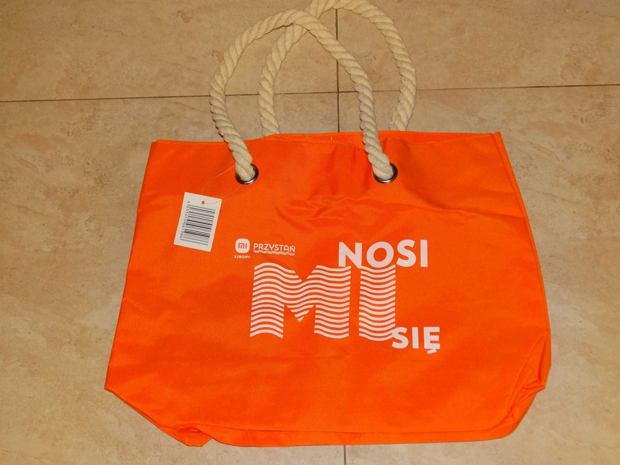 Duża pomarańczowa torba na lato z napisem "Nosi mi się" shopper Xiaomi